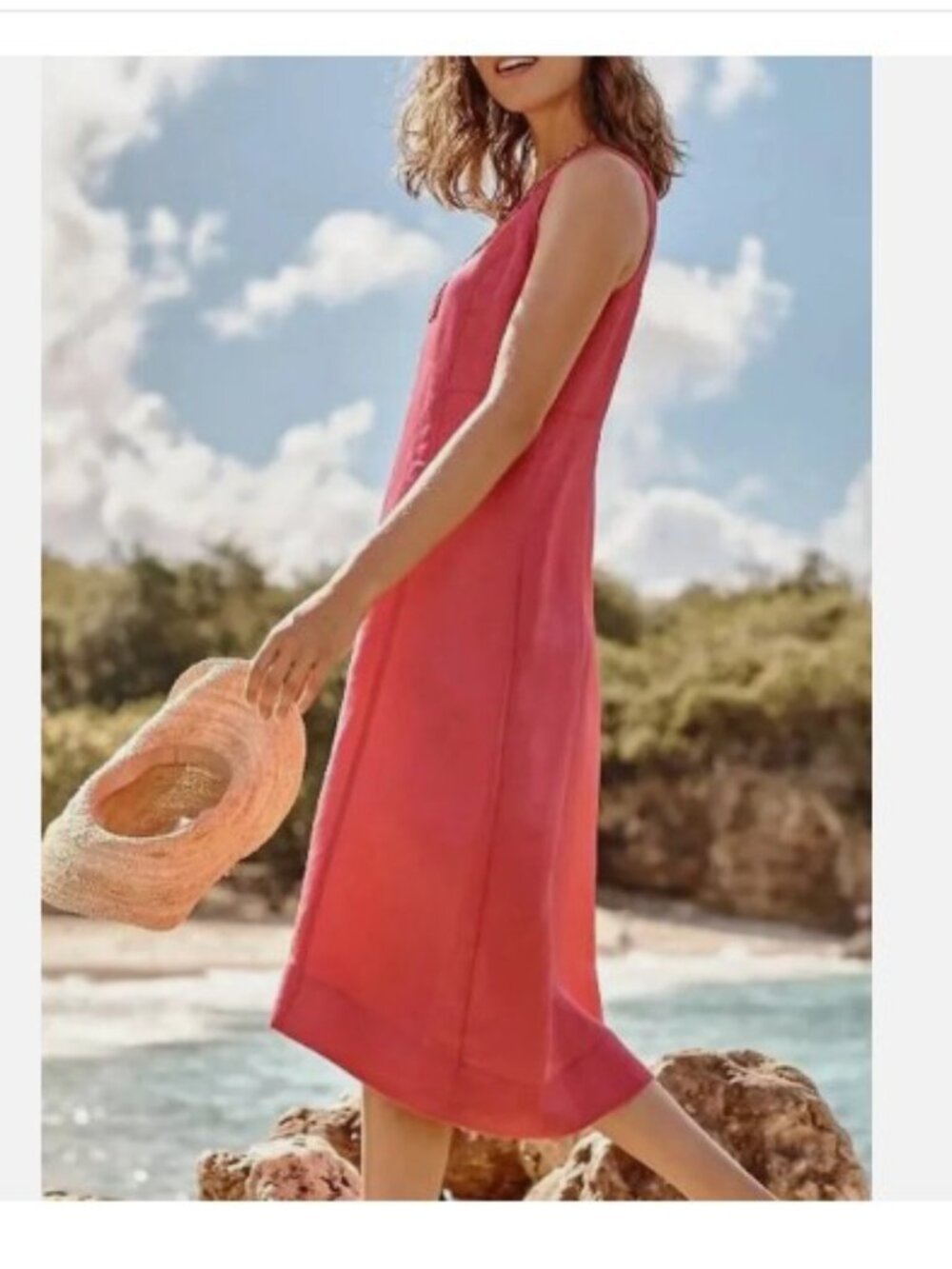 NWT J JILL A-Line Midi Linen Blend Dress Strawberry Medium Retail $119.99